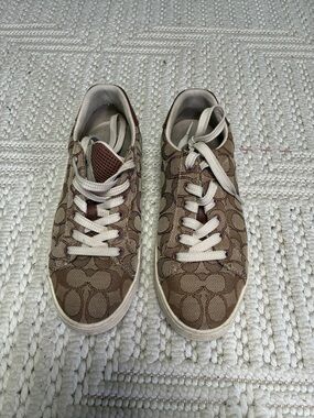 Coach Taupe Signature Monogram Low-Top Sneakers